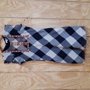 THML NWT Navy Blue White Buffalo Check Embroidered Dress Size M
